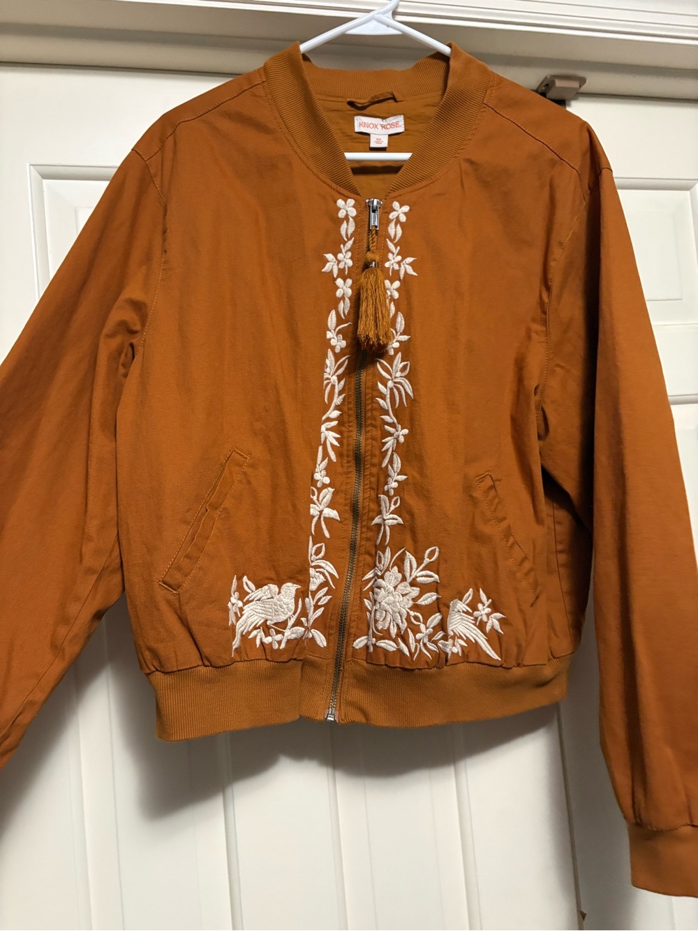 Knox Rose Rust Orange Embroidered Bomber Jacket